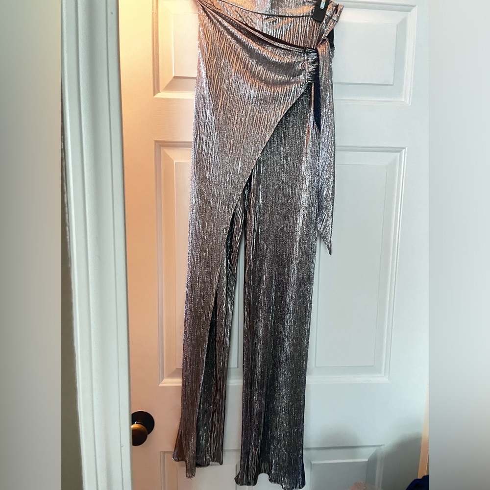 Zara Metallic Silver Wrap Pants - Picture 9 of 16